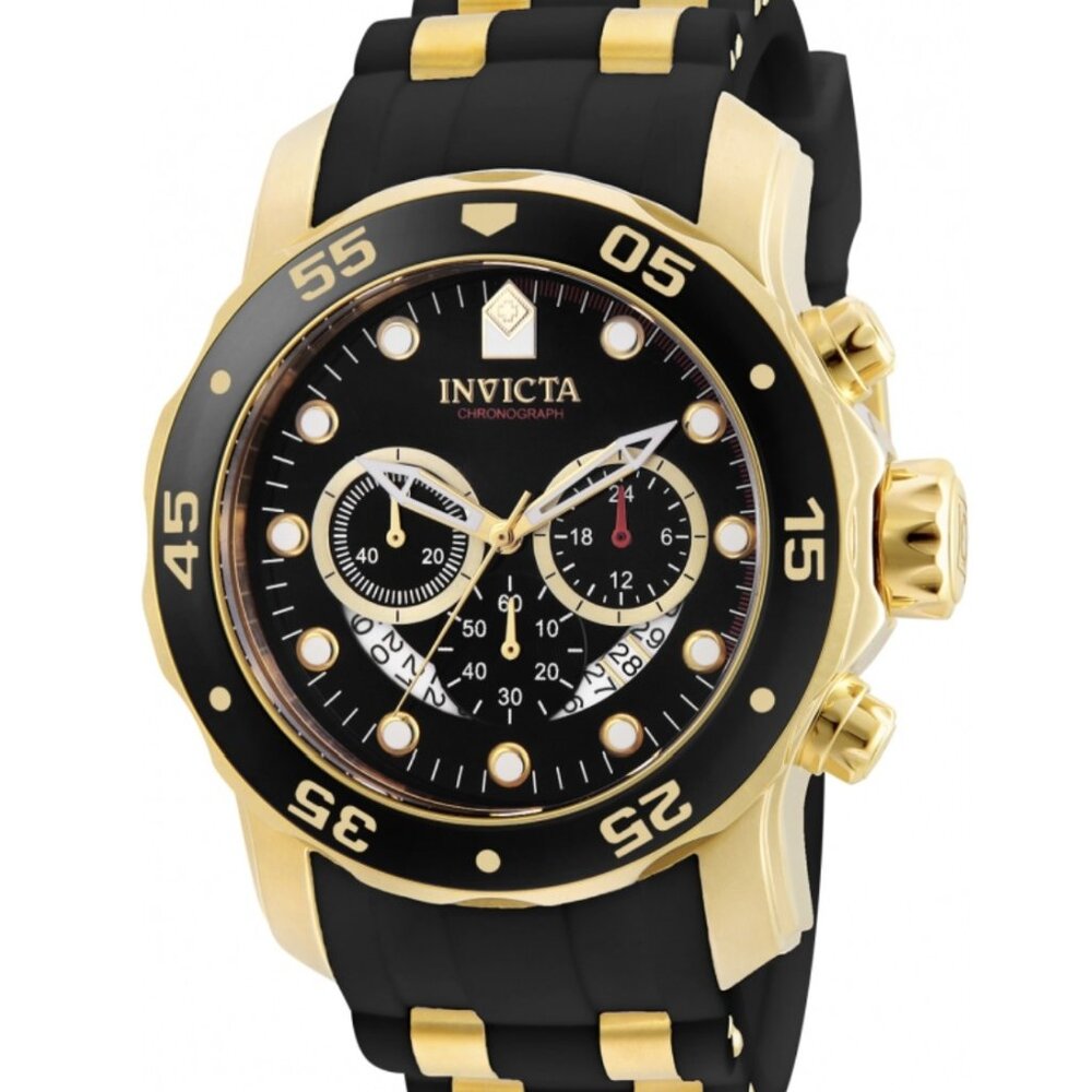 Invicta Gold and Black Pro Diver Chronograph Watch #6981 with Heavy  Black Case